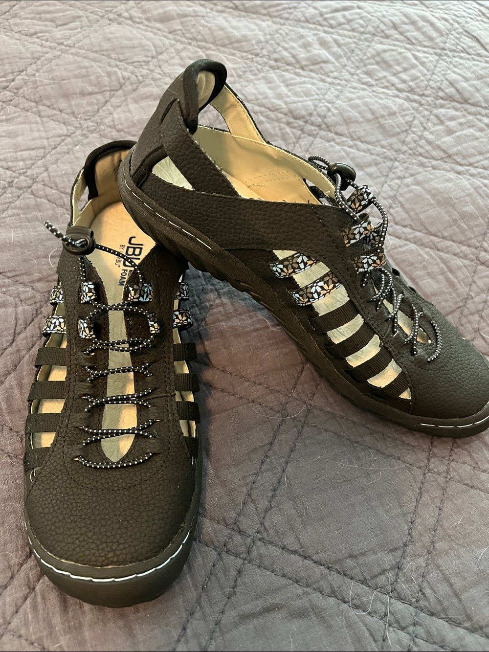 JBU Women's Black with Blue trim Lace-Up Strappy Closed-Toe Sandals